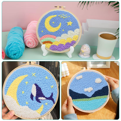 Zuaooz 3 Sets Punch Needle Kits,Whale Rainbow River Punch Embroidery Kits for Adults Beginner, Tool with Punch Needle Fabric, Hoops, Yarns and Sewing Needles