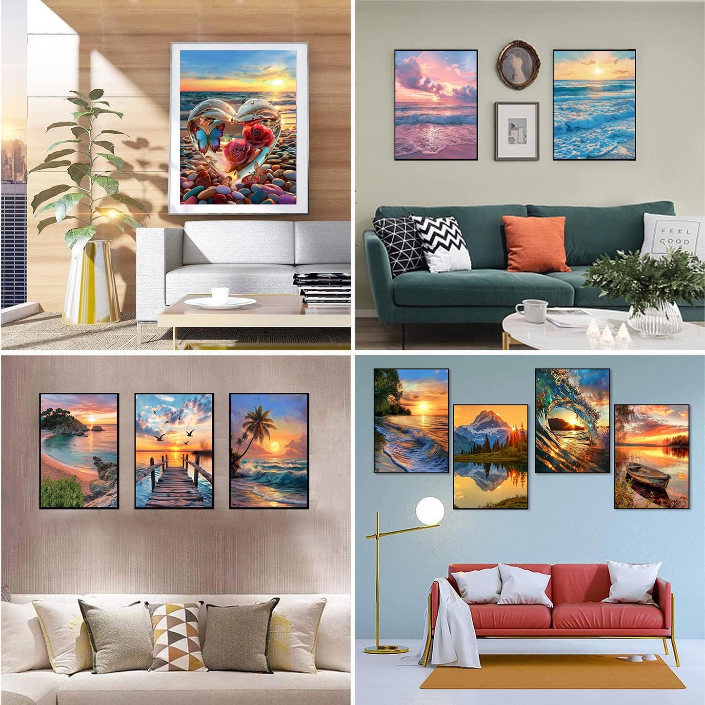 CreateJoy 12 Pack 5D Diamond Art Kits for Adults - Beach Diamond Art DIY Paint with Round Full Drill Diamond dots for Beginners, Gem Paintings for 12X16 Inch Home Wall Decor