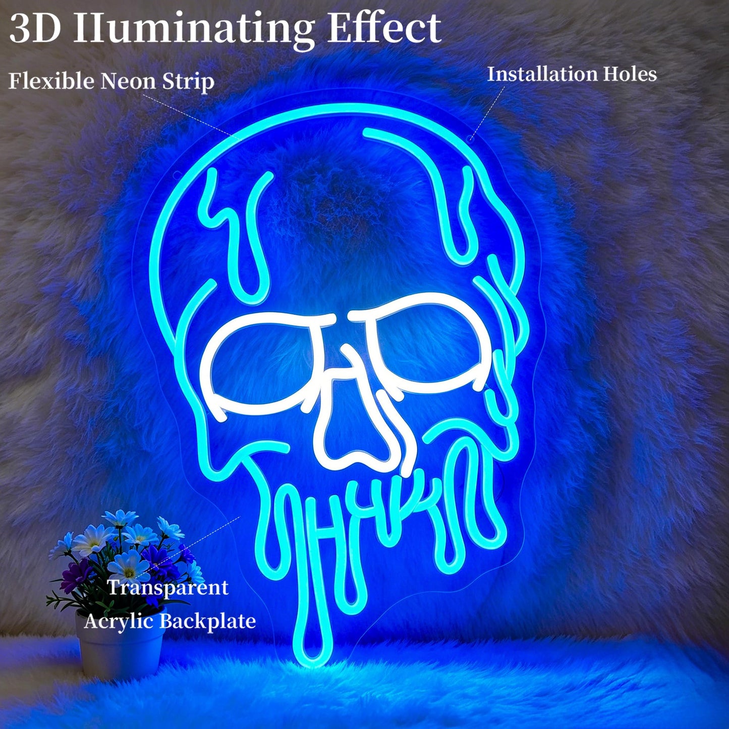 Ebdobgbs Skull Neon Sign for Wall Decor Skeleton Dimmable Led Neon Lights Halloween Light Up Signs for Game Room Gift Decoration USB Powered