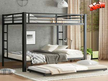 LEEKAF Stronger & Safer Heavy Duty Metal Queen Over Queen Size Bunk Bed for Adults Teens, Thickened More Stable Steel Bunkbed (Greater Weight Capacity) (Queen Over Queen with Trundle)