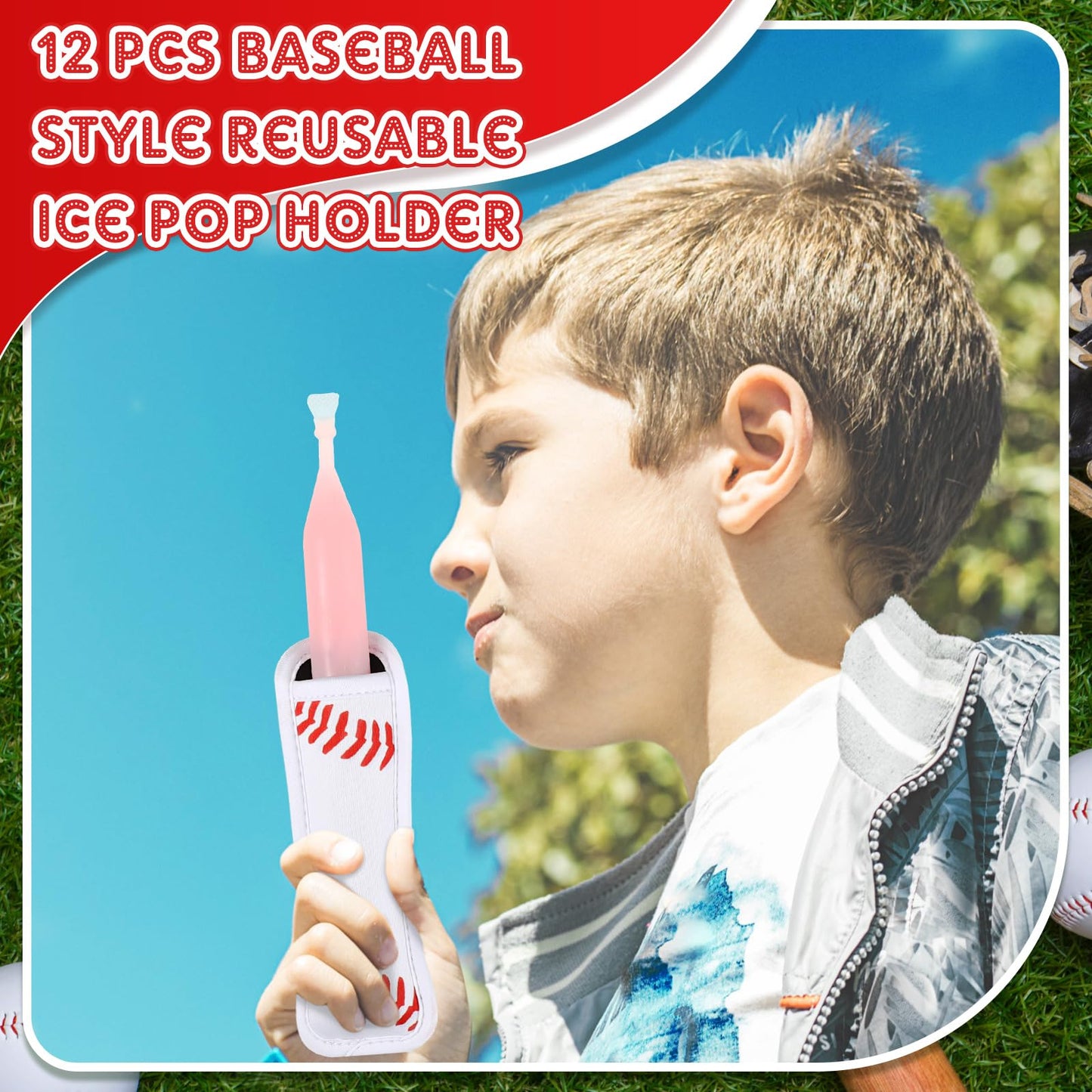 Baderke 12 Pcs Reusable Ice Pop Sleeves Ice Stick Holder Bags Antifreezing Sleeves Neoprene Insulator Washable Freezer Protective Cover for Cooling Candy Yogurt Sticks