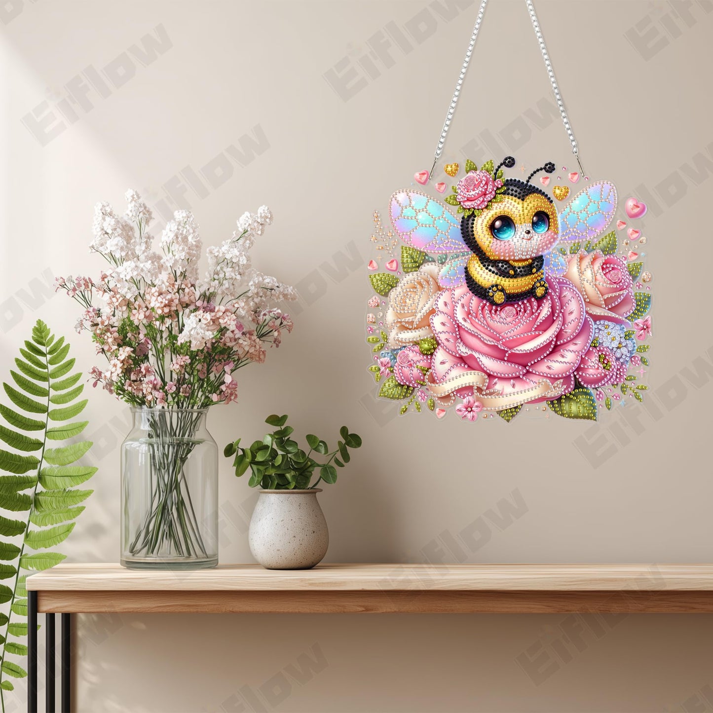 Eiflow Acrylic Diamond Art Hanging Kit for Adults, DIY Diamonds Painting Door Hanging Board Kit, Special Crystal Diamond Art Painting Pendant Ornament (Valentine Bee)