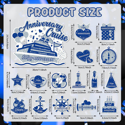 Happy Anniversary Cruise Door Magnets, Blue Silver Magnetic Decorations for Wedding Party, Refrigerator Decor