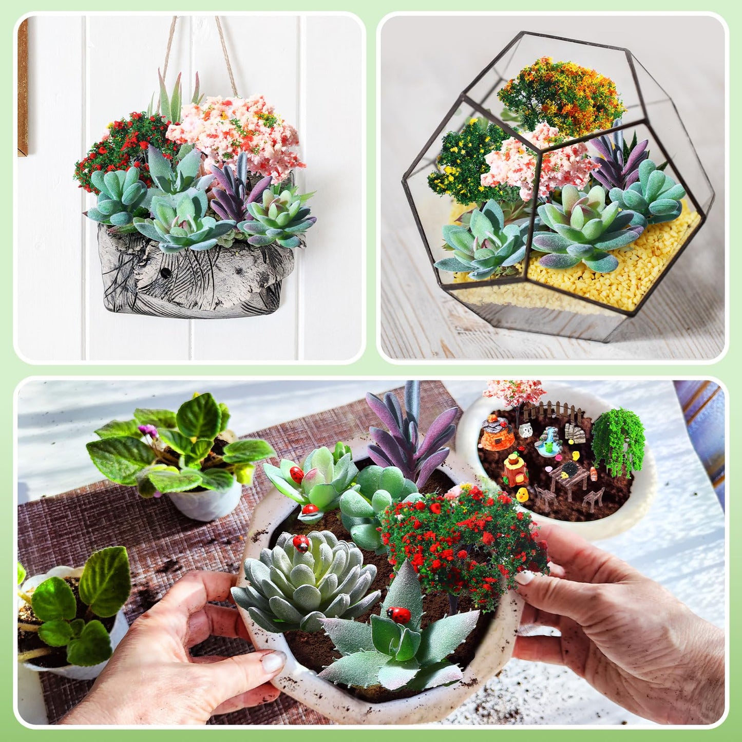 WinnerWhy 116 Pcs Fairy House Accessories Kit Miniature Garden Accessories Terrarium Decoration Mini Diorama Figurines Miniature Landscape Trees Simulated Succulents for DIY Garden Doll House Craft