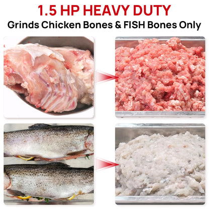 ARINOO Electric Meat Grinder, Grinds Chicken Bones, 1.5 HP Heavy Duty Stainless Steel Commercial #12 Meat Mincer Machine with 2 Plates, 2 Blades and 3 Sausage Tubes for Home Use, 7 Lbs/Min
