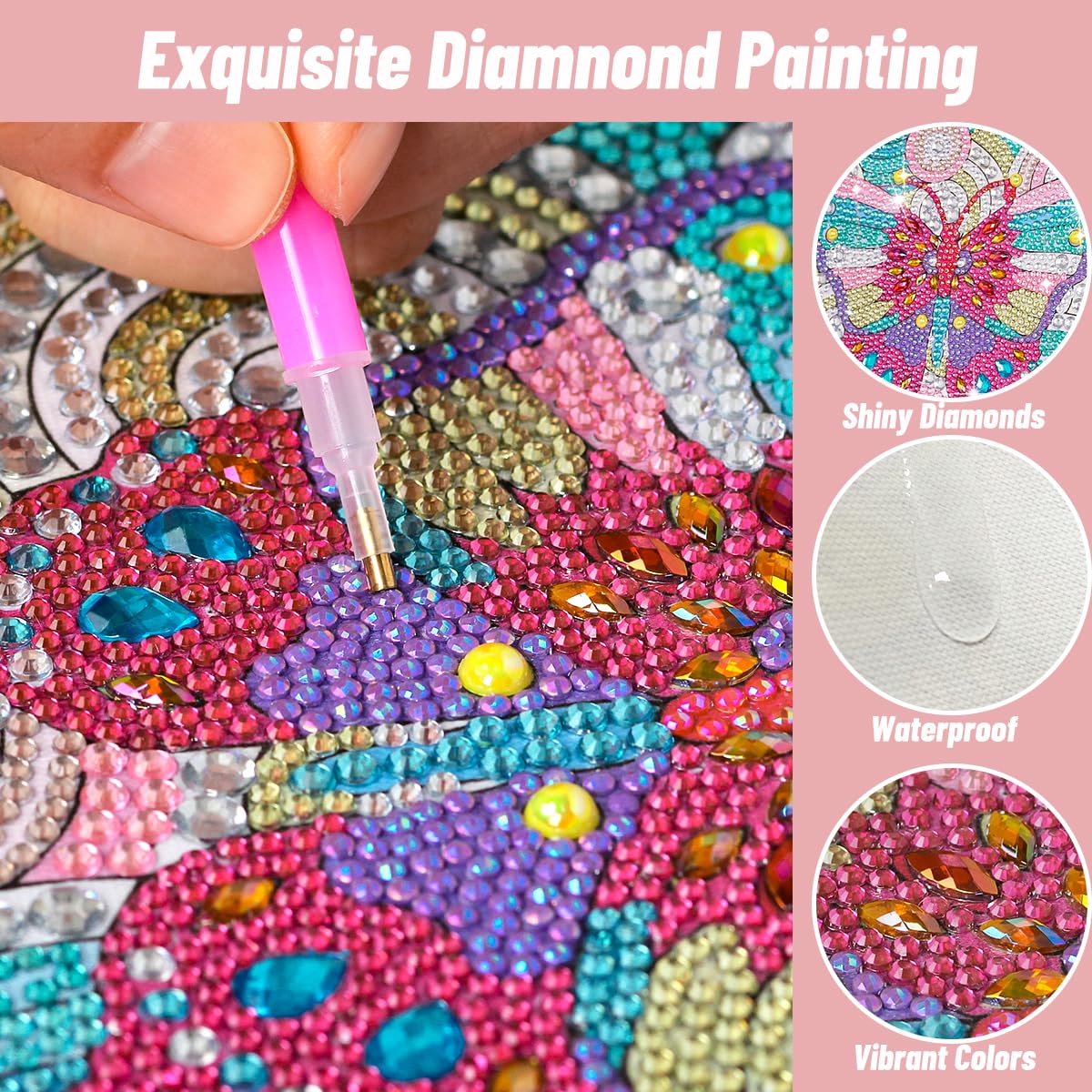 ZUYUSUT 4 Pack Cute Butterfly Flower Diamond Art Painting Kits for Kids Girls Ages 3-12 Art Crafts 5D Mosaic Gems Paint Sets by Number Kits for Kids Girls for Home Office Wall Decor