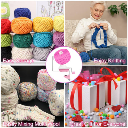 Ayasee Yarn Ball Winder, Yarn Winder for Crocheting Spinner Knitting Hand Operated Storage + 53 Pieces Stitch Knitting Needles + 1 Pieces Scissors (Pink)