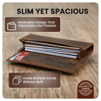 TheAntiq Leather Men Wallet, Business Card Case Expandable Bifold Card Holder for Men and Women Men's Purse RFID Wallet for Men- Brown