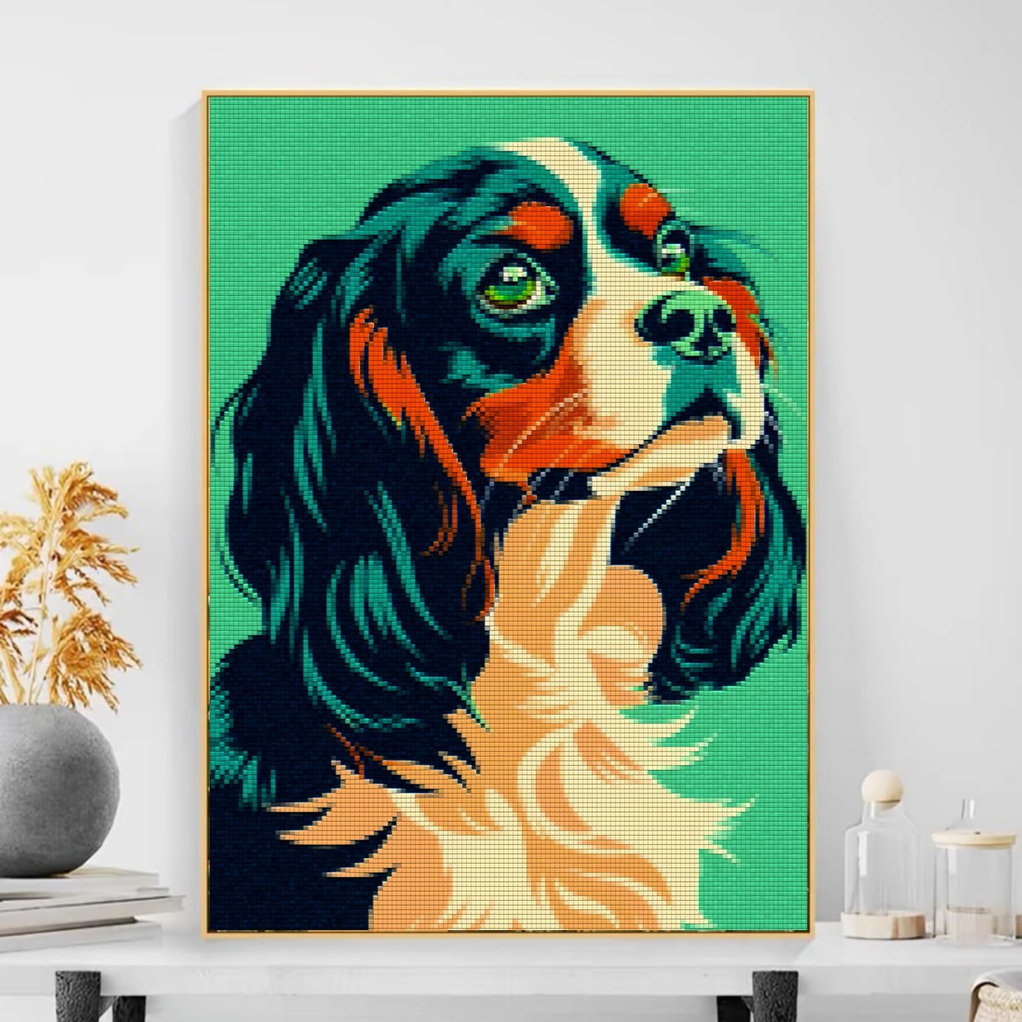5D Diamond Art Painting Cavalier King Charles Spaniel Full Drill Diamond Art Painting by Number Kits for Adults Square Beads Mosaic Cross Stitch for Wall Decoration 16x20inch