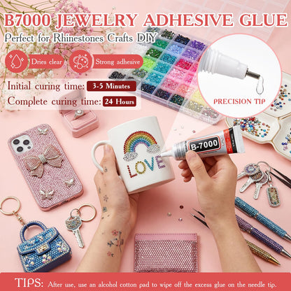 80000Pcs Bedazzling Kit with 3mm Rhinestones, 42 Colors Resin Flatback Nail Rhinestones, Bedazzler Kit with 3 B7000 Glue, Tweezers & Pen, Gems for Crafts, Clothes, Tumblers, Nail Art