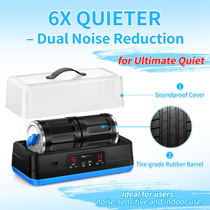 KomeStone Ultra Quiet Brushless Rock Tumbler Kit – 7LB Dual-Barrel Capacity with Noise-Canceling Cover, 4-Speed Control & 9-Day Timer, Full Accessories Included, Professional Rock Polisher for Adults