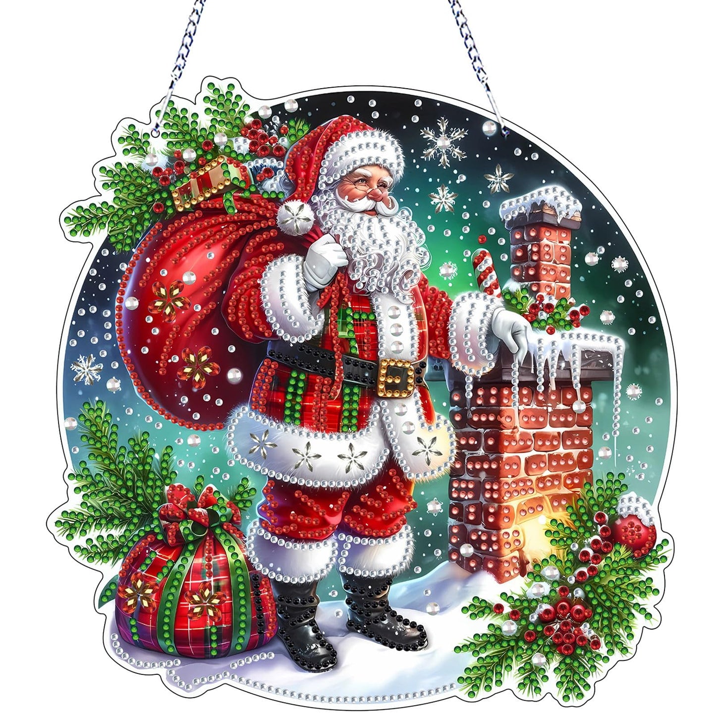 VODAPYC Christmas Diamond Art Hanging Kit for Adults, DIY Double Sided Special Shaped Diamonds Art Window Pendant Ornament for Home Decor(Santa Claus-2)