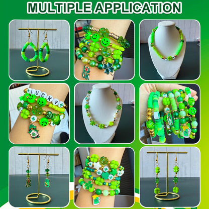 1870PCS St. Patrick’s Day Beads for Bracelet Jewelry Making Kit, Green Polymer Clay Beads Assorted Acrylic Pearl Bead Irish Shamrock Beads Leaf Clover Beads Charms for Necklace Earring DIY Craft Gifts