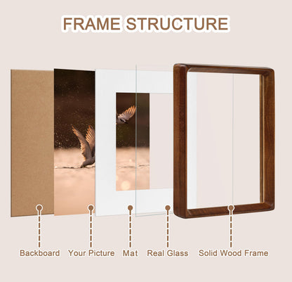 ScandiNest Square 6x6 Picture Frame, USA-Sourced Natural Walnut Wood with Real Glass, Handcrafted Rounded Corners, Matted to 4x4 Photo, Gallery Wall and Tabletop Display