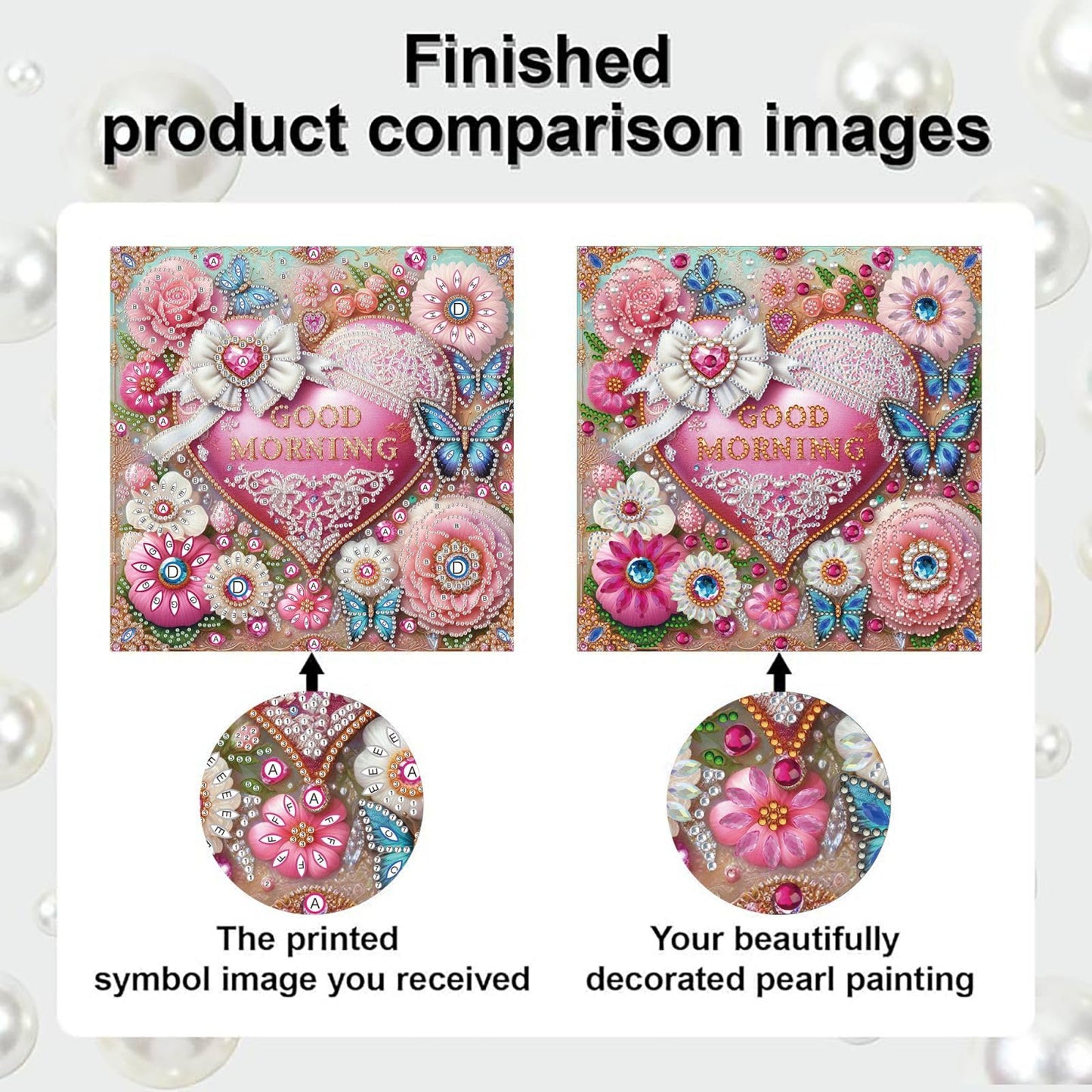 DIYDeligths DIY Diamond Pearl Art Painting with Frame 9.84in Handmade Paste Painting Healing Stress-Relieving Home Wall Decoration No Framing Required (Flowers Heart)
