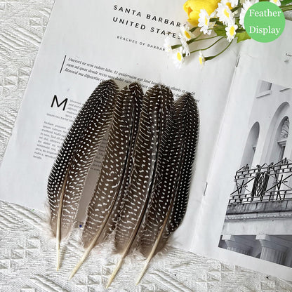 50PCS Natural Spotted Feathers Pheasant Feathers for Craft Clothing Jewelry Accessories Decoration (Guinea Fowl Wing Feather 6-8")