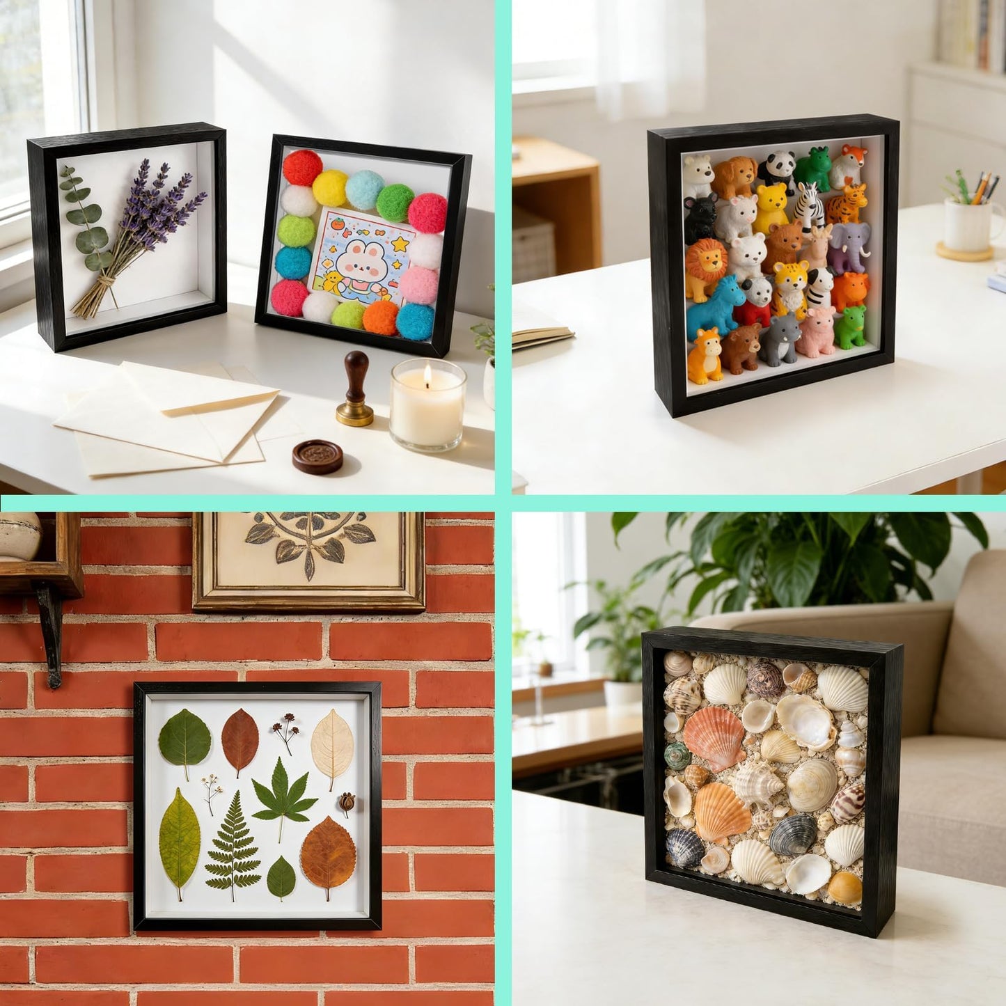 VOKOY 2 Pack 8" x 8" Shadow Box Frame, Wooden Black Hollow Photo Frame with Clear Acrylic Front Memory Display Cases Picture Frames Bulk for Photos Awards Medals Dried Flowers Seashell Memorabilia