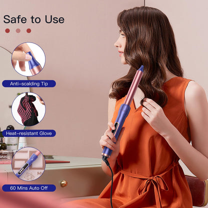 Brightup Curling Iron Wand Set, 5 in 1 Hair Curler with 3 Barrel Crimper, Fast Heat Up Curling Wand for All Hair Types with LCD Display, Gifts for Women