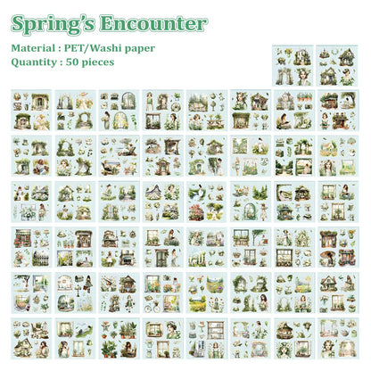 Dreamland Series Sticker Book, 2 Piece Set (Pink & Green), 100 Sheets Aesthetic Washi Stickers for Journaling - Vintage Scrapbooking Supplies for Junk Journal, Planner, DIY Arts & Crafts