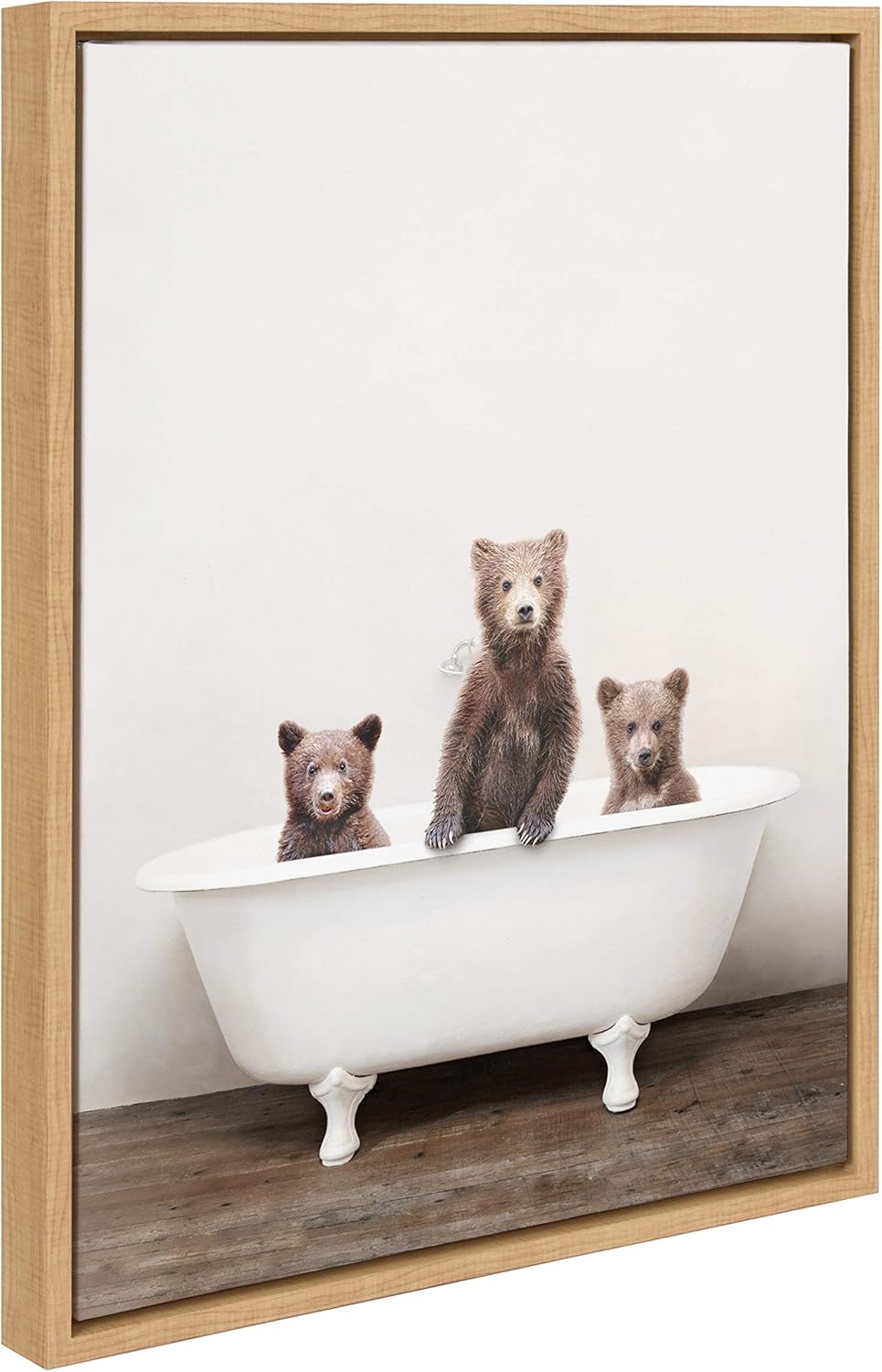 18x24 Kate and Laurel Sylvie Three Little Bears in Vintage Bathtub Framed Canvas Wall Art by Amy Peterson, Natural