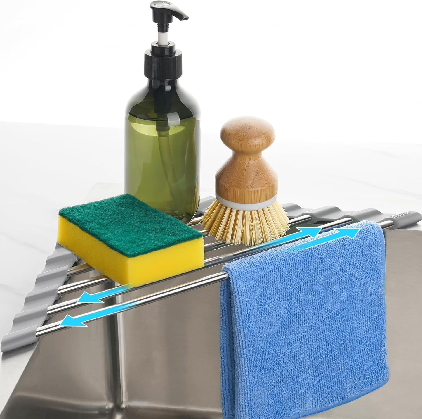 Tomorotec Adjustable Triangle Dish Drying Rack, Foldable Stainless Steel Over The Sink Kitchen Drainer Caddy Organizer