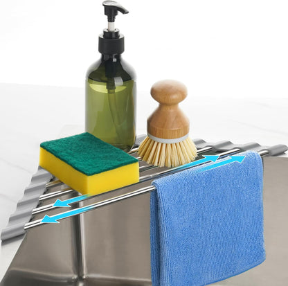 Tomorotec Adjustable Triangle Dish Drying Rack, Foldable Stainless Steel Over The Sink Kitchen Drainer Caddy Organizer