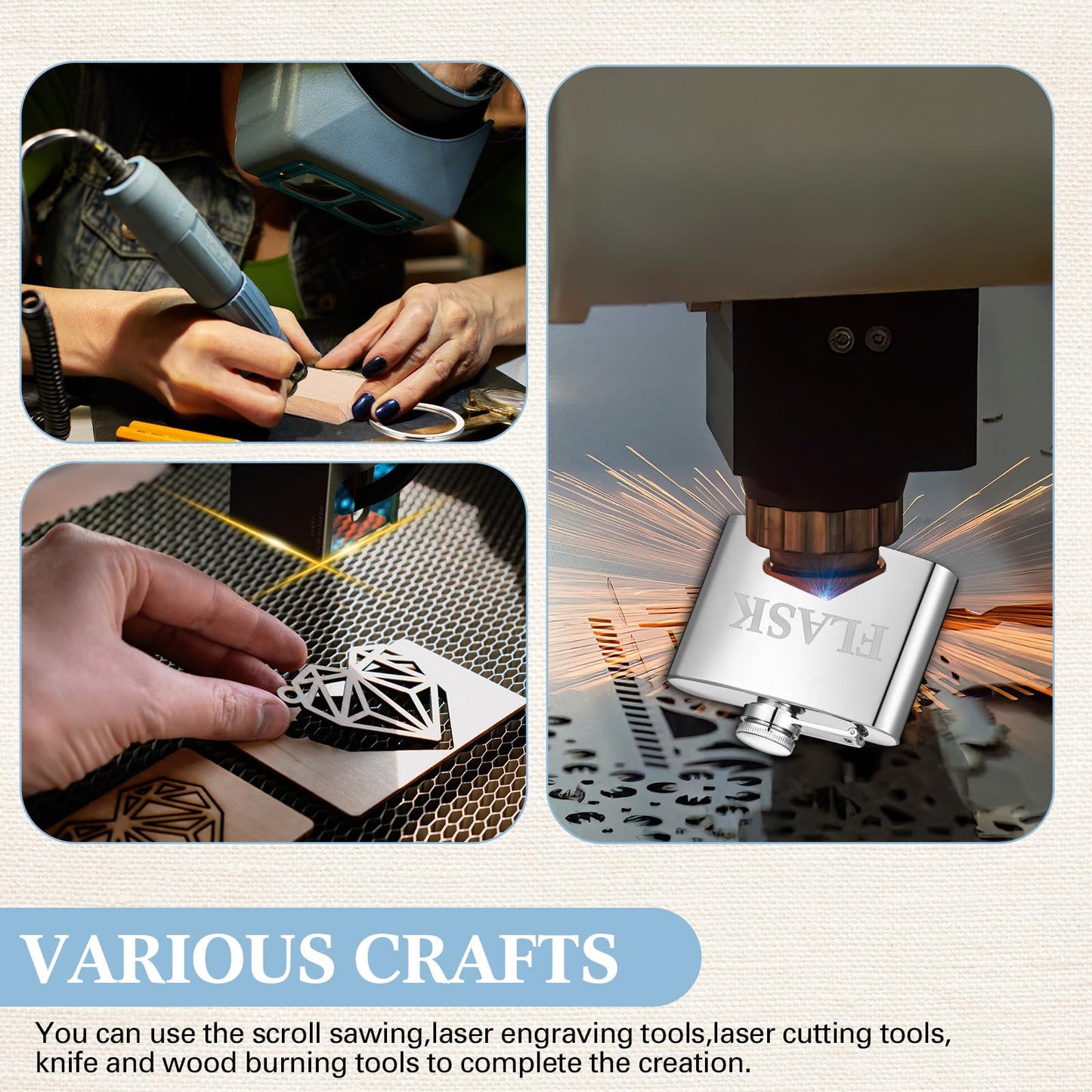 Dunzoom 127 Pcs Laser Material Kit Laser Cutting Engraving Materials Accessories Including Wood, Metal, PU Leather, Fabric, Glass, Rock, Rubber for Cutters Engraving Supplies