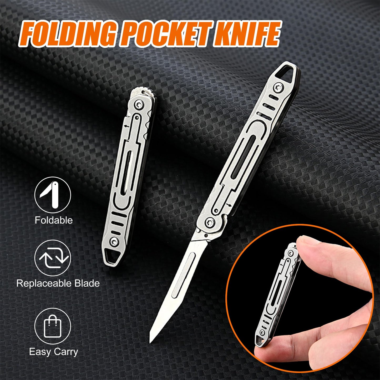 Folding Scalpel Knife-Small Keychain Knife Compact EDC Tool with 11 Replaceable Scalpel Blades-Stainless Steel Pocket Cutter for Packages,Boxes,Ropes&Crafts