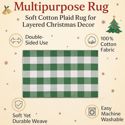 28 43 Inches Christmas Green & White Plaid Rug - x Outdoor Front Door Decor Mat Cotton Washable Hand-Woven Rug