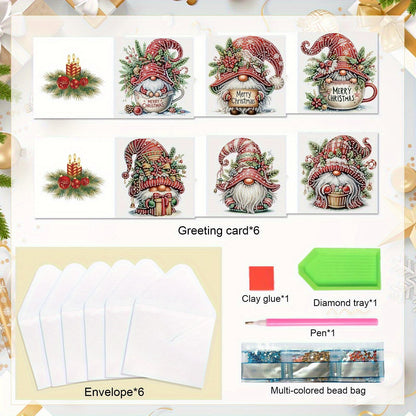 LumiCraft 6 Packs Merry Christmas Diamond Art Painting Greeting Card Kits, Gnomes Diamond Art Card with Envelope, DIY Craft Diamond Greeting Card Art Kits for Christmas