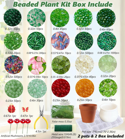 Forever Plant Kit Green Beads for Plant Making,Leaf Flower Beads for Beaded Plants with Plant Pot, Green Beads for Jewelry Making DIY Crafts Kit Plants Lover Gifts