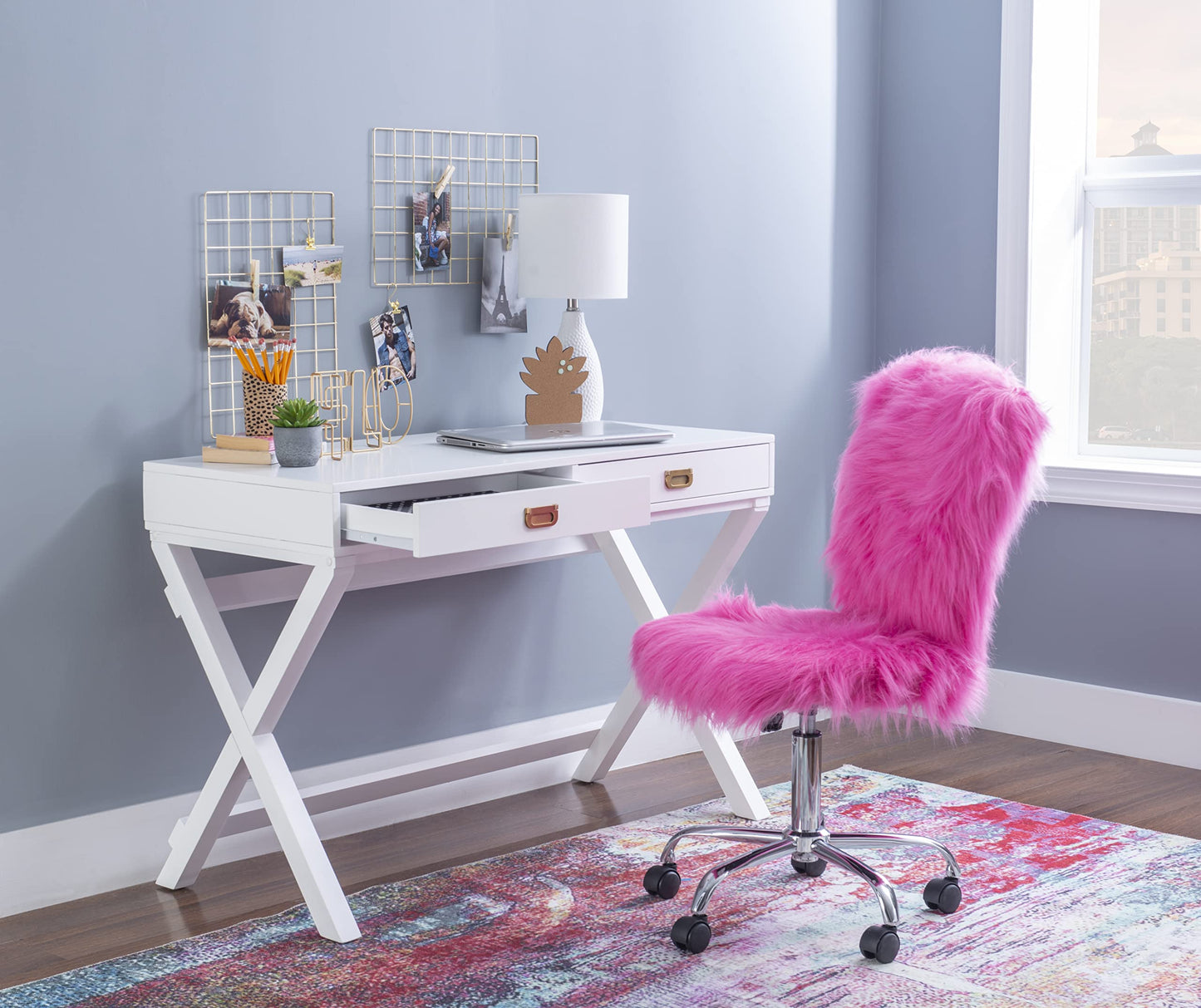 Linon Connor White Writing Desk with Two Drawers