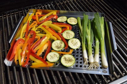 Yellowstone BBQ Grill Pan - Stainless Steel Grill Topper for Delicate Foods and Veggies, Heavy-Duty Grill Accessory