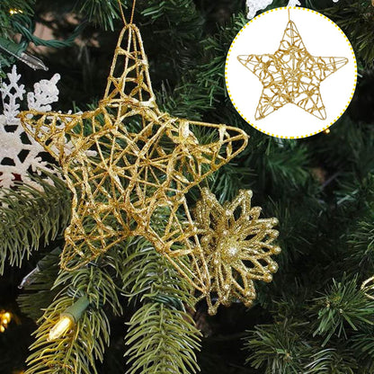 16 pc Christmas Tree Star Ornament Set - 3.15" Gold Glitter Pentagrams