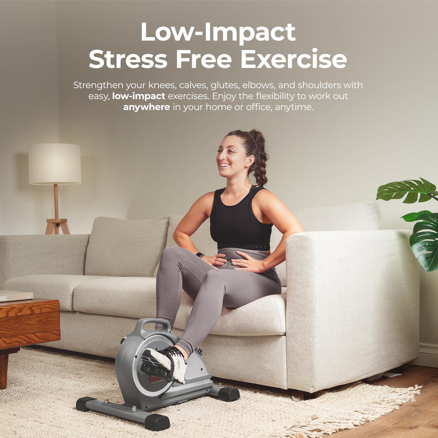 Sunny Health & Fitness Magnetic Under Desk Mini Exercise Cycle Bike, Dual Function Pedal Exerciser with Digital Monitor and Carrying Handle – SF-B020026