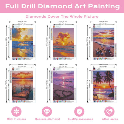 DOTSOPS Diamond Painting Kits Art Adults Painting Kit Crafts DIY 5D Diamond Art Packs Kits Full for Adults Beginner Home Wall Decoration Gift 11.8x15.7 Inches (6 Pack Beach)