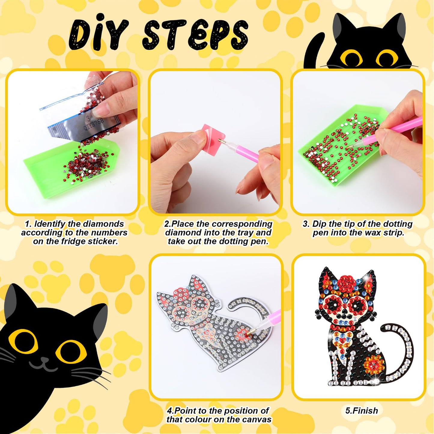 Liliaafar 30 Pcs Diamond Painting Magnets Set Diamond Art Magnets for Fridge Refrigerator Magnetic Stickers for DIY Crafts 5d Rhinestones Gem Art Painting Kits for Adults Beginners(Black Cat)