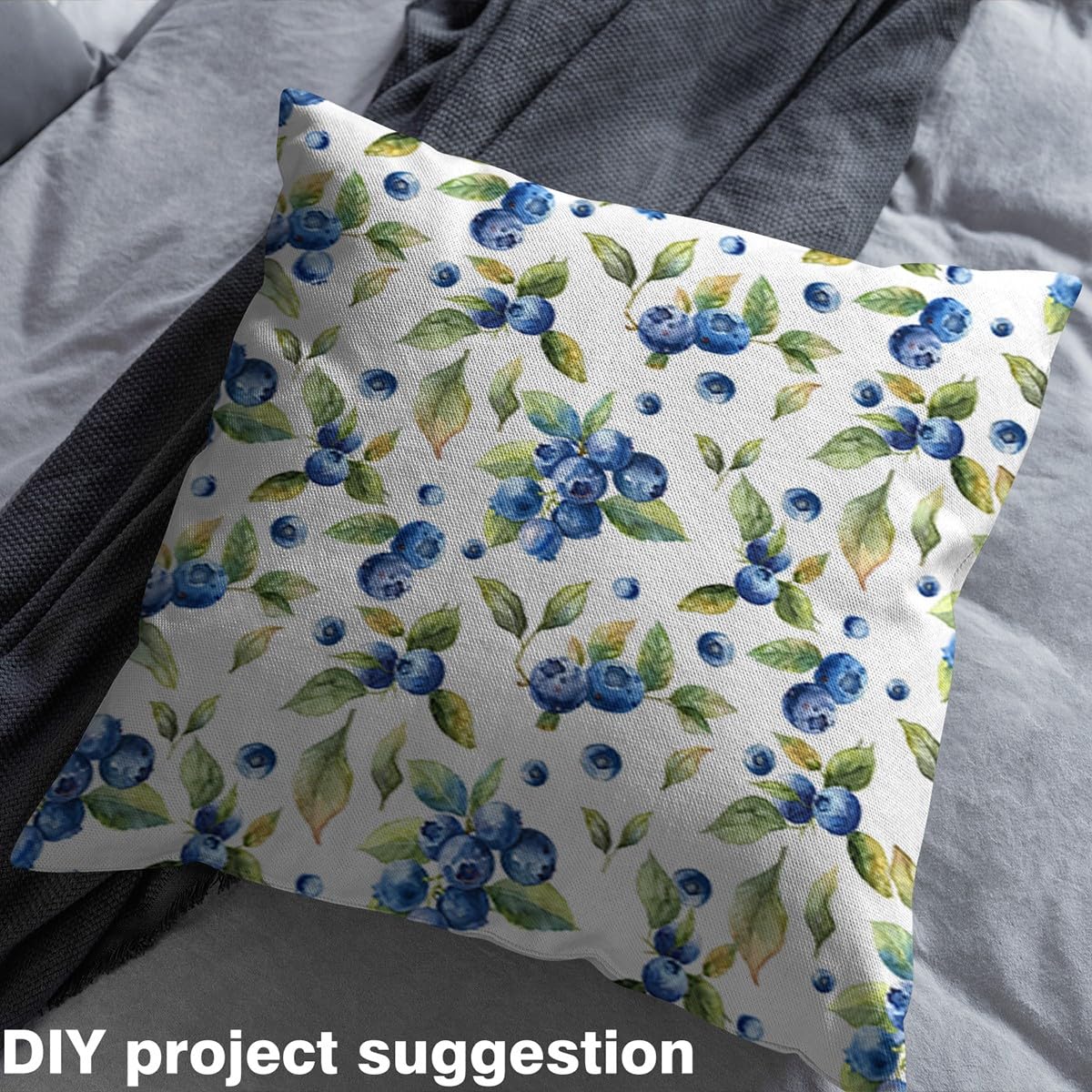 Watercolor Blueberry Fabric by The Yard Outdoor Fruits Botanical Leaves No Stretch Fabric for Handmade Supplies Wild Plants Rustic Soft Flannel Polyester Fabric for DIY Home Accents 5 Yard Bolt,180x59