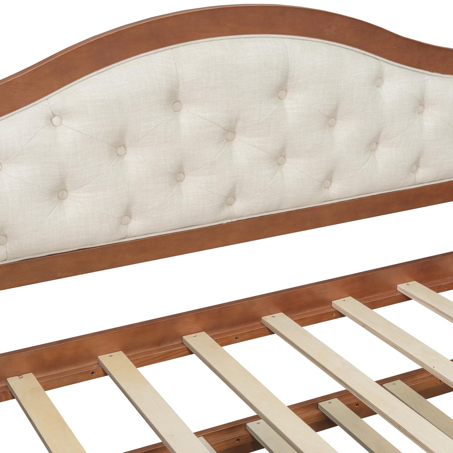Merax Twin Daybed Frame with Trundle and 2 Storage Drawers, Sofa Bed Twin Size Wooden Bed with Upholstered Button Tufted Backrest for Living Room, Bedroom, Guest Room (Walnut)