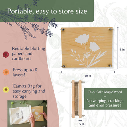 Flower Press Kit | Durable Hardwood 8x10in - Flower Preserving Kit Up to 8 layers - Floral Preservation kits for adults and kids | Innovative and Giftable Floral Pressing kit for Craft Enthusiasts