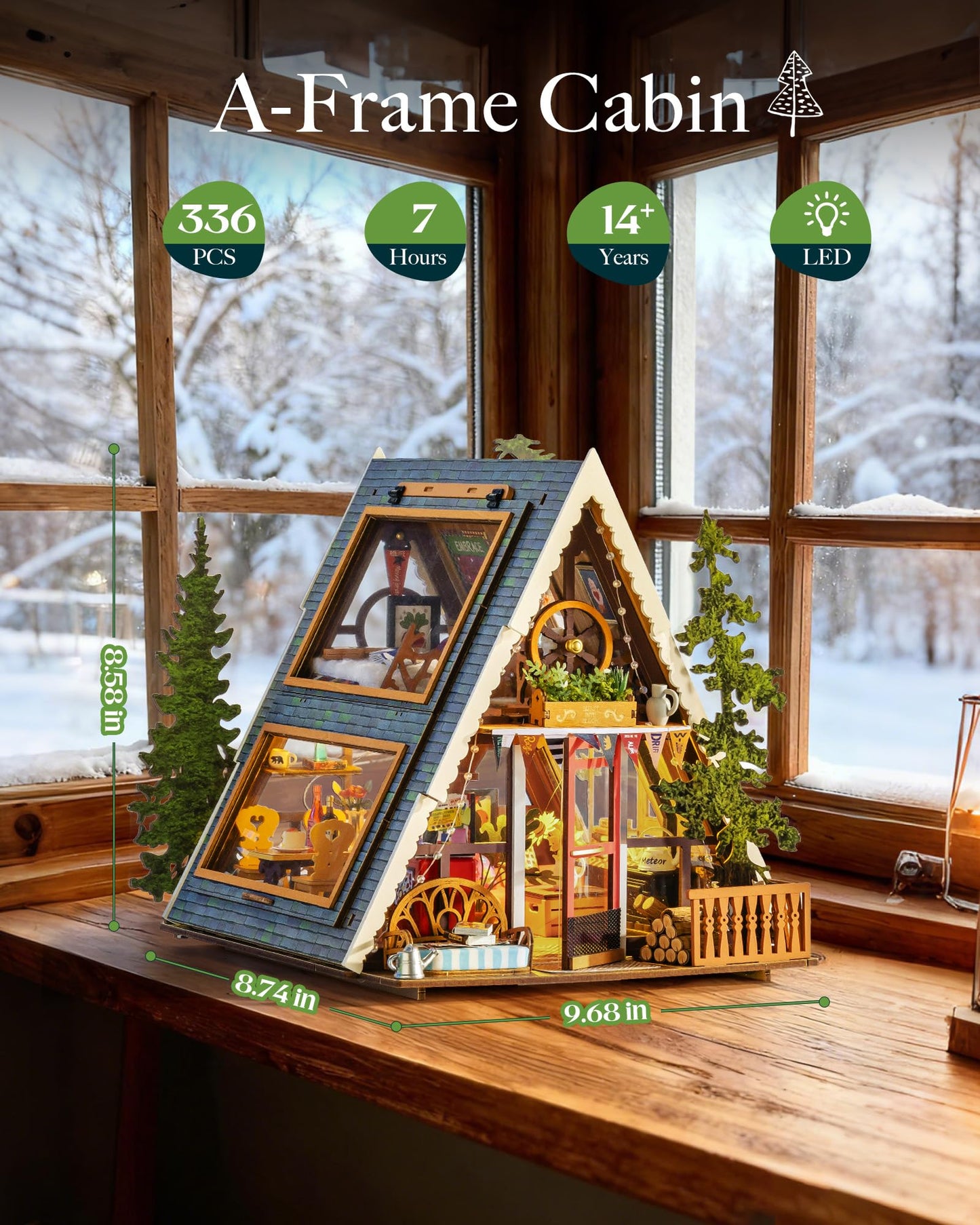 Rolife DIY Miniature House Kit for Adults, A-Frame Cabin Mini Wooden Dollhouse Kit, Tiny House Diorama Building Kits-Birthday Craft Home Decor Hobbies Gift for Friends Family