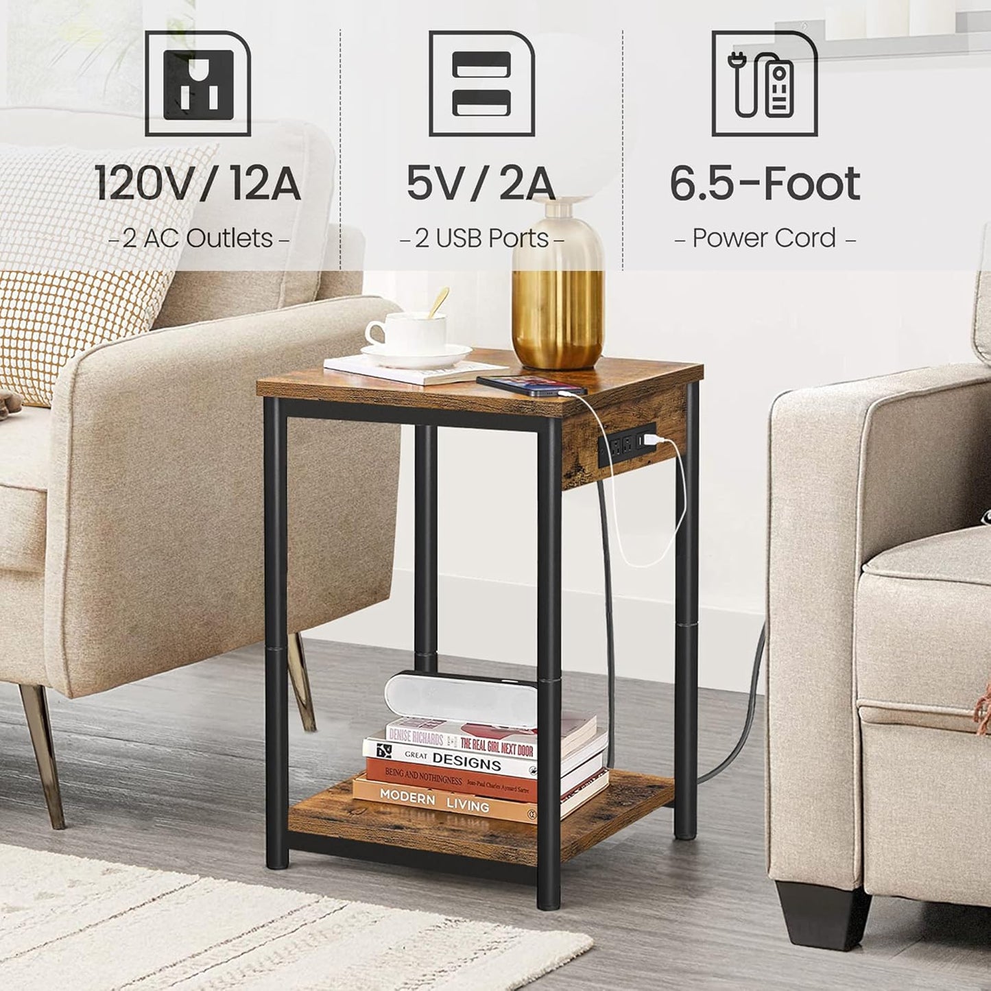 21.8H V1TB01BB025 (1 TUTOTAK Nightstand with Charging Station, End Table, Side Table with USB, Night Stand with Storage