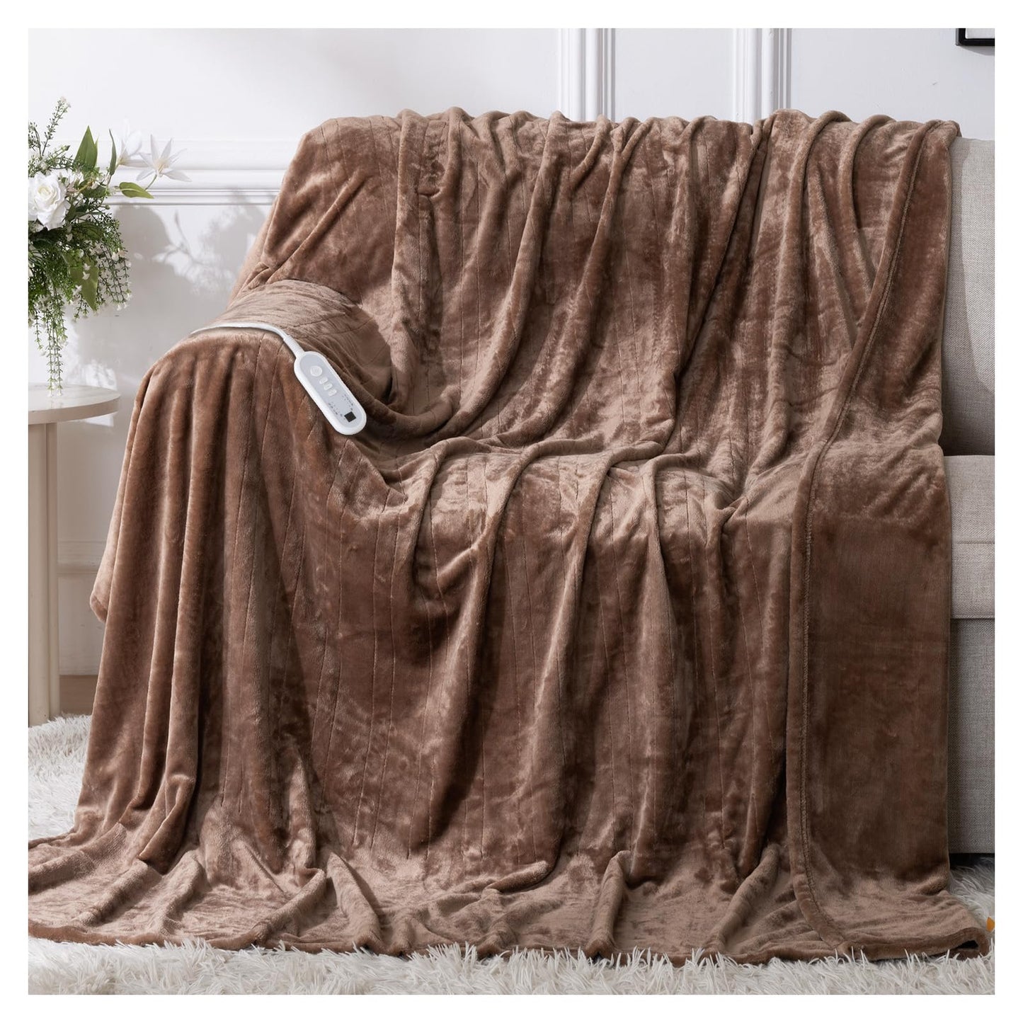 Heated Blanket Twin, Electric Blanket Soft Sherpa Flannel, 10 Hours Auto Shut-off & 8 Fast Heating Levels, Machine Washable ETL Certified, Heating Blanket for Bed & Sofa (62x84 inches, Gray)