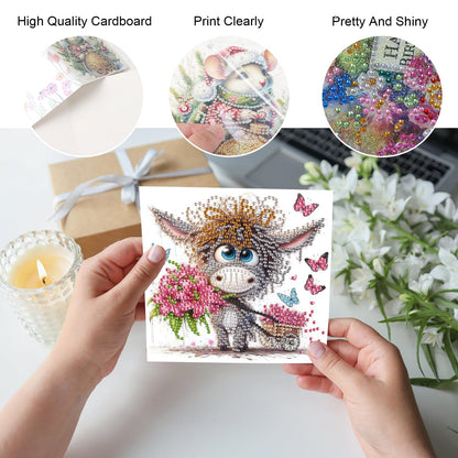 JZHYOAN 6Pcs DIY Animal Diamond Painting Cards Birthday Greeting Cards for Holidays Celebrations Diamond Art Card with Envelopes Crystal Arts Craft Gem Art Gem Painting Mosaic Kit for Adults