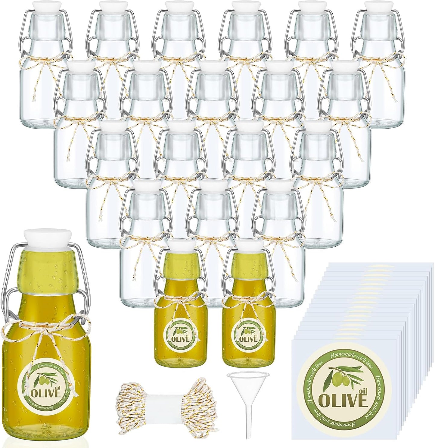 20 Pack Favors(2 oz,Clear) Queekay Mini Swing Top Glass Bottles for Vanilla Extract Homemade Olive Oil Bottles