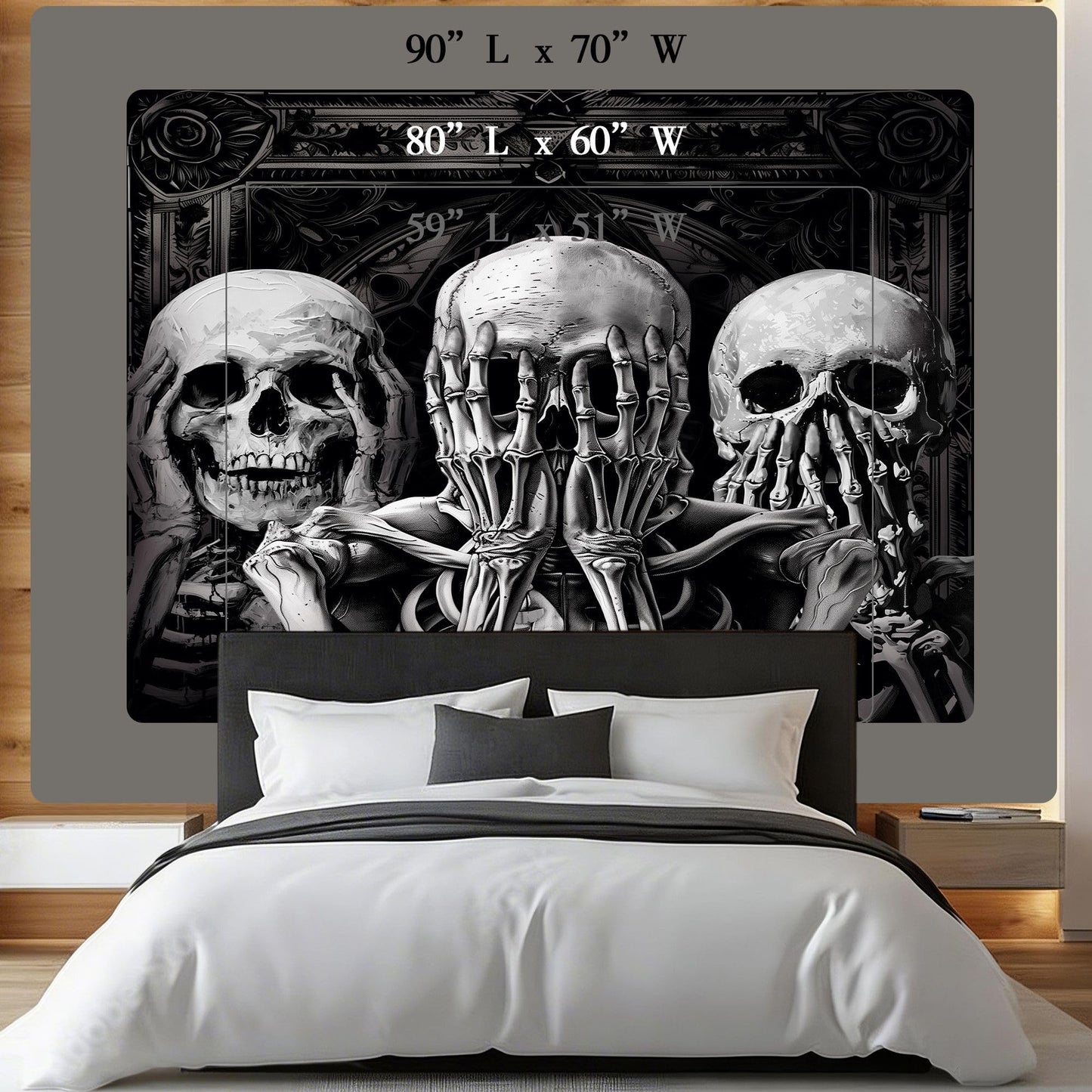 Mitpok Gothic Skull Tapestry Spooky Black Skeleton Goth Vinatge Witchy Funny Hilarious Cool Unique Wall Decor 59Hx78W Inch Halloween Wall Art Hanging Bedroom Living Room Dorm Wall Home Decor