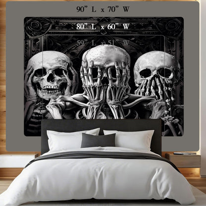 Mitpok Gothic Skull Tapestry Spooky Black Skeleton Goth Vinatge Witchy Funny Hilarious Cool Unique Wall Decor 59Hx78W Inch Halloween Wall Art Hanging Bedroom Living Room Dorm Wall Home Decor