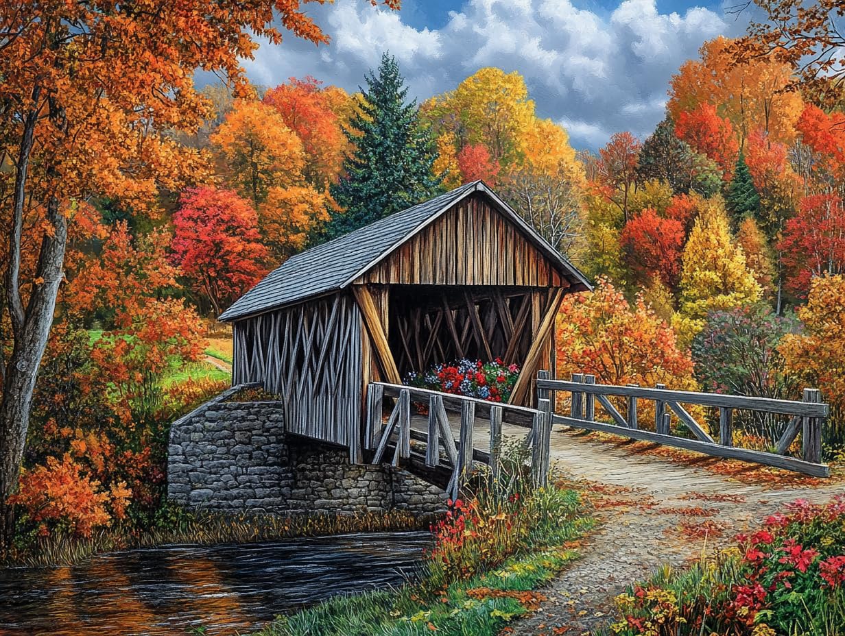 DIY Landscape Historic Campbells Covered Bridge Diamond Painting 12x16 Inch, Full Round Drill Kits Mosaic Art for Adults Relax & Home Wall Decor Festival Gift 431