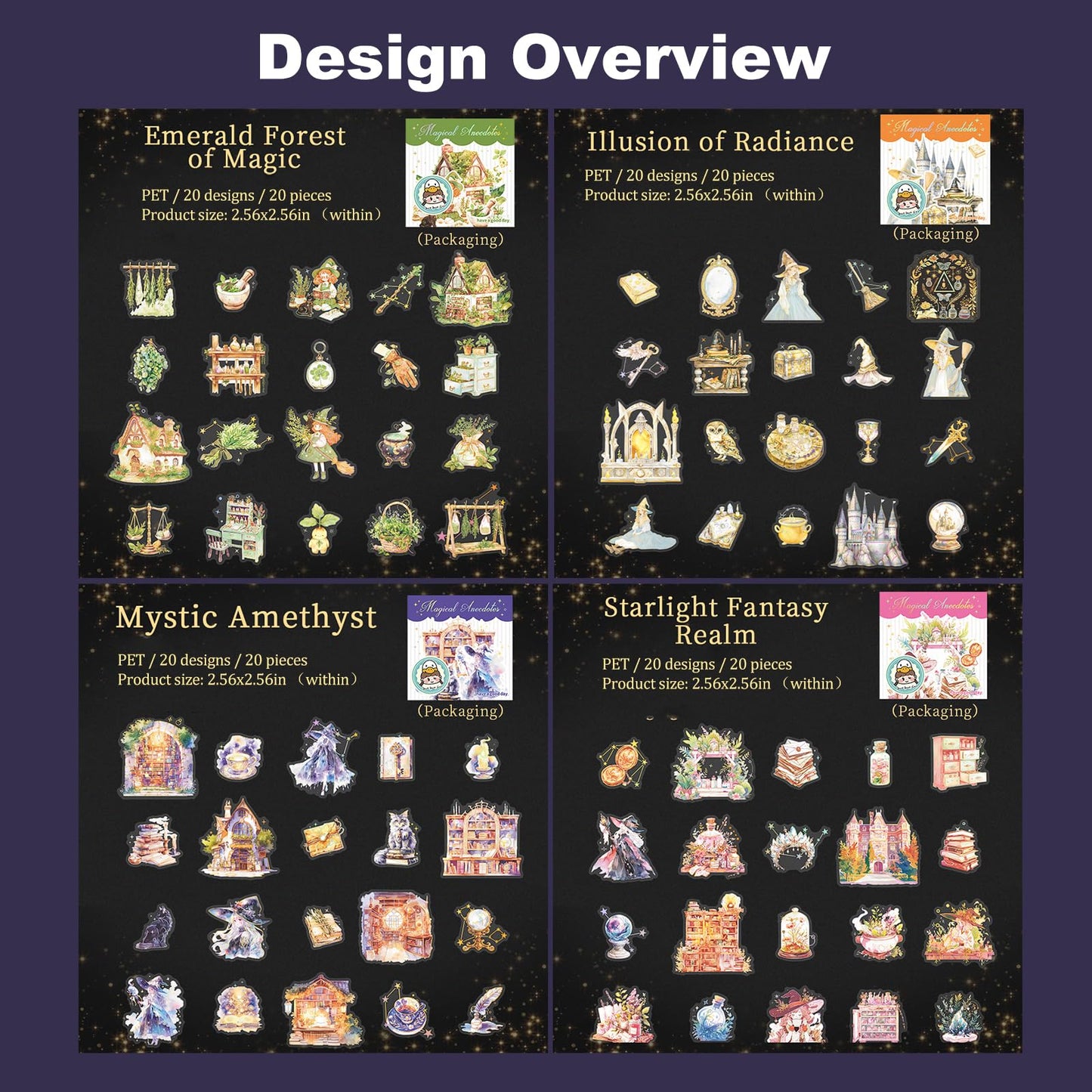 AuriicLeaf Magic-Themed PET Sticker Set, 80PCS Fantasy Adventure Stickers for Scrapbooking, Journaling, DIY Crafts, and Art Supplies