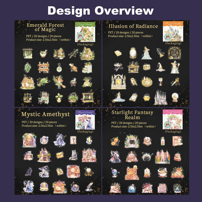 AuriicLeaf Magic-Themed PET Sticker Set, 80PCS Fantasy Adventure Stickers for Scrapbooking, Journaling, DIY Crafts, and Art Supplies